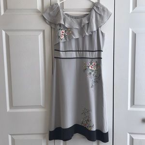 Floreat silk dress; embroidered flowers